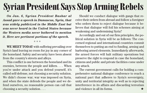 Syrian President Says Stop ArmingRebels