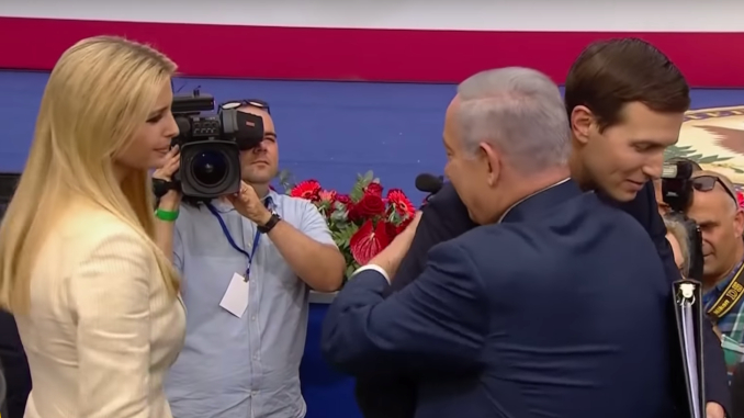 Jared Kushner and Netanyahu embrace